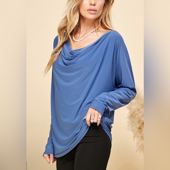 Tops - Women's Blue Drape Top - MEDIUM